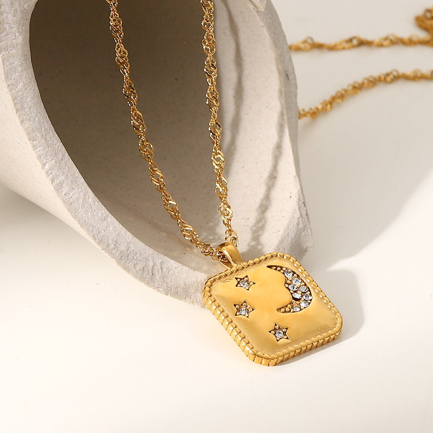 Titanium Steel Necklace 18K Gold Plating Square Tag – view 4