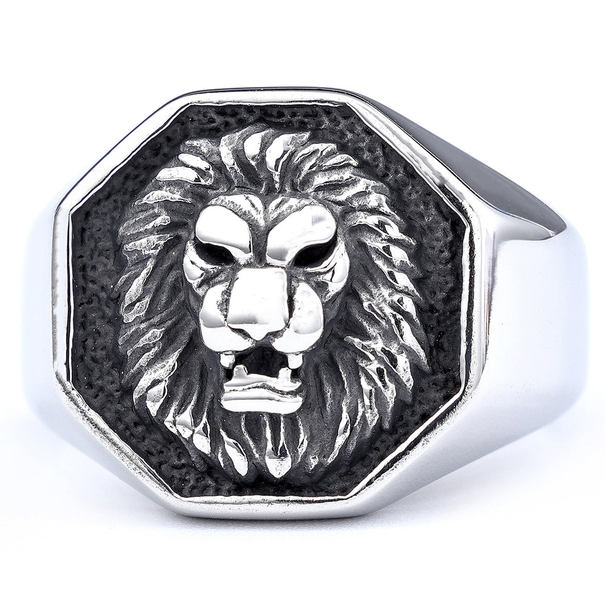 Lion's Head Punk Gold Steel Titanium Steel Ring – view 2
