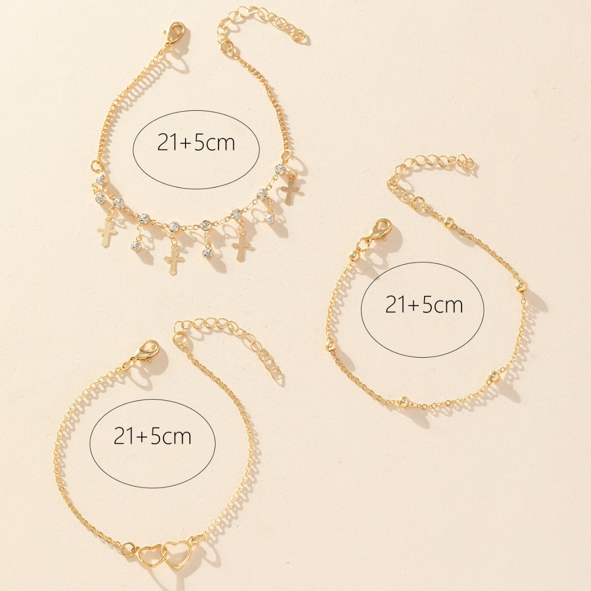 Bohemian-style Cross And Double-heart Multi-layer Anklet – view 5
