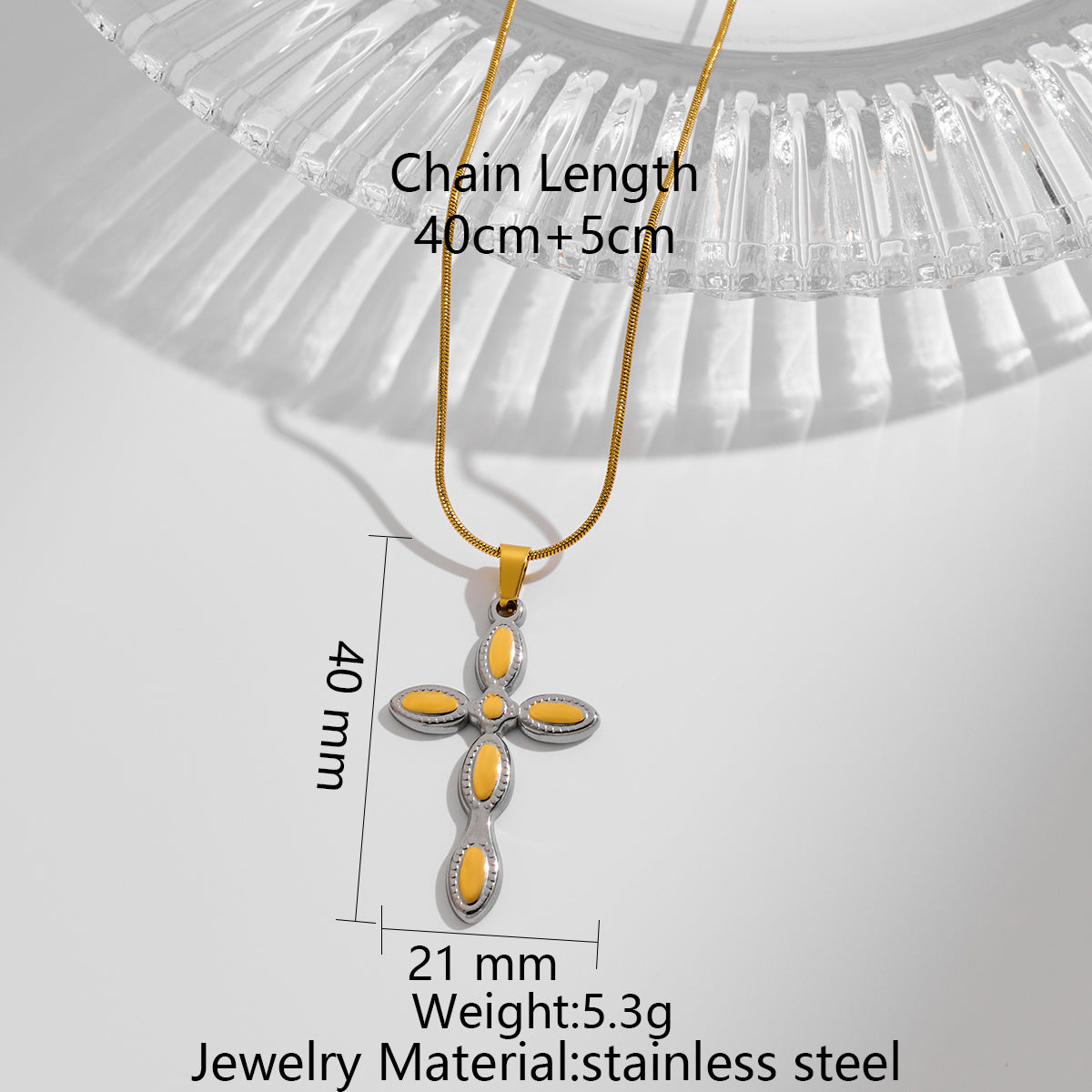 Stainless Steel Double-color Cross Pendant Necklace – view 6