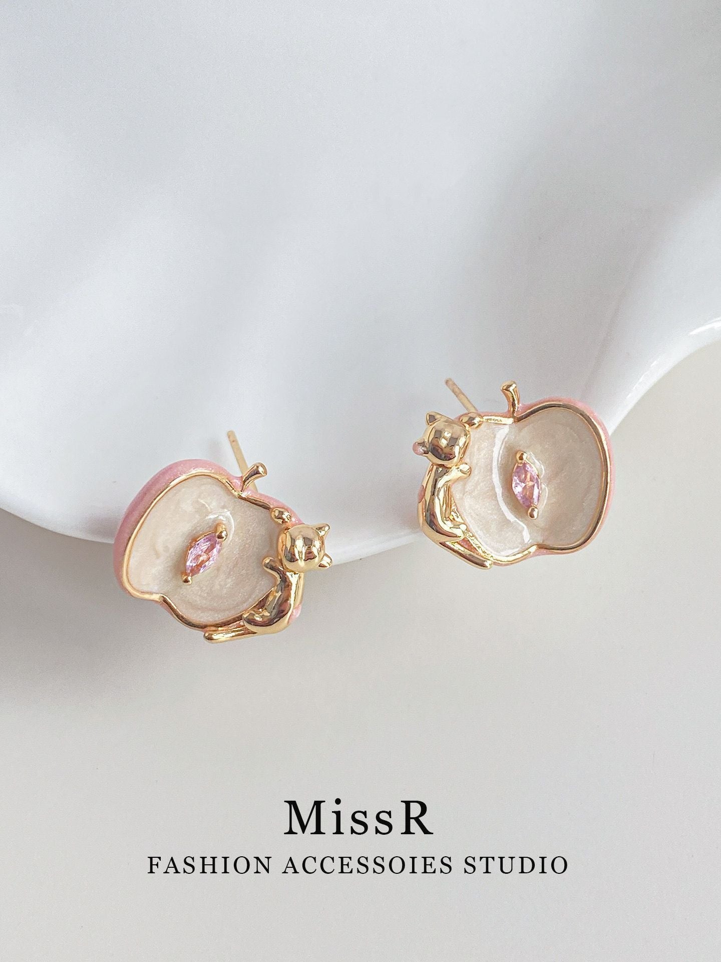 Lotus Enamel Kitten Stud Earrings – view 5