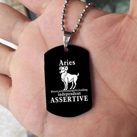 12 Constellation Black Stainless Steel Pendant Dog Army Tag Necklace – view 2