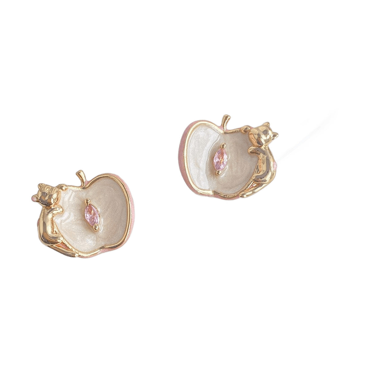 Lotus Enamel Kitten Stud Earrings