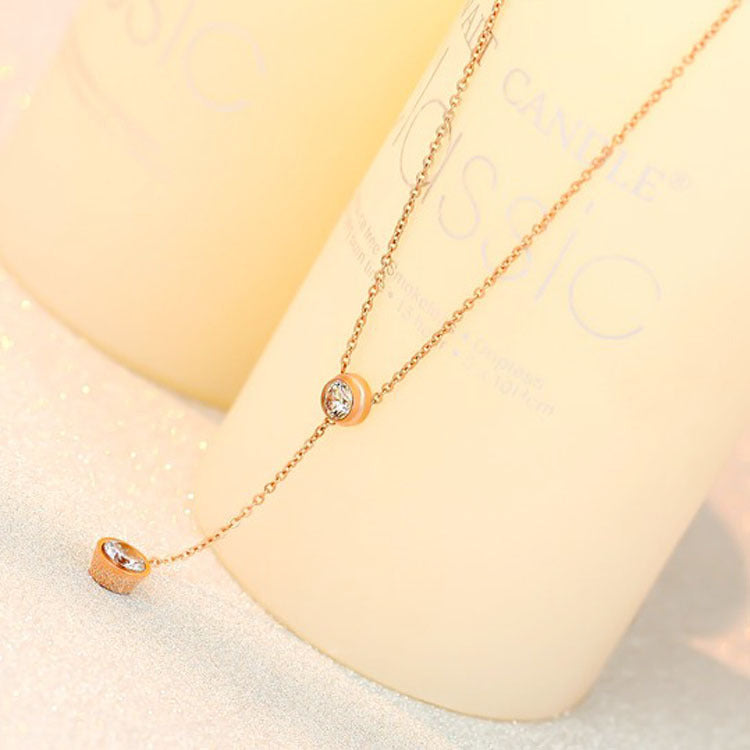 Stainless steel plated 18K rose gold single drill necklace – view 3