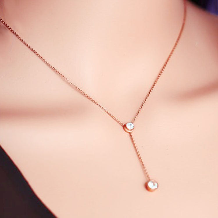 Stainless steel plated 18K rose gold single drill necklace – view 4