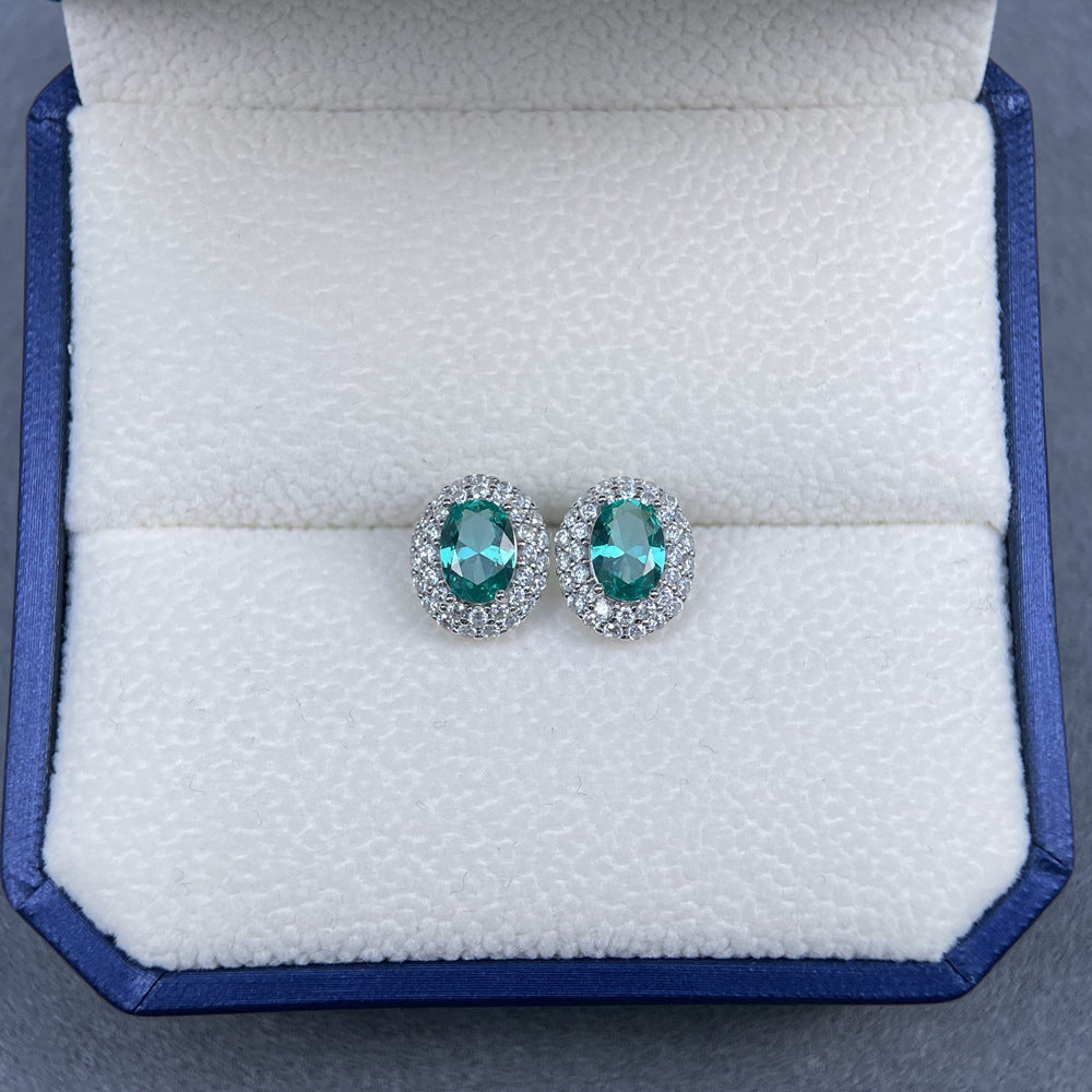 Micro Pave Oval Stud Earrings – S925 Sterling Silver