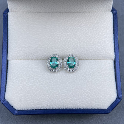 Micro Pave Oval Stud Earrings – S925 Sterling Silver