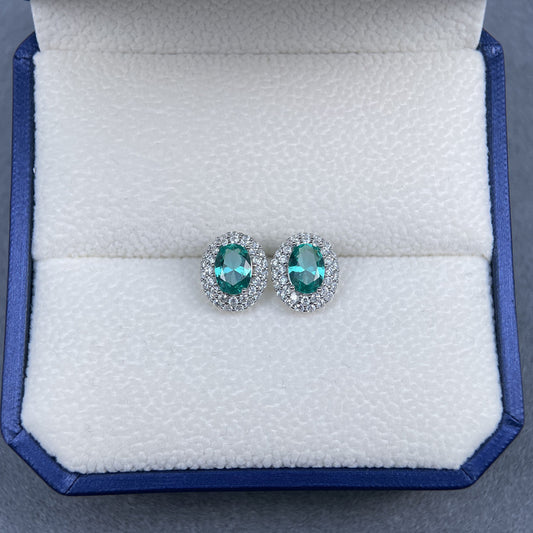 Micro Pave Oval Stud Earrings – S925 Sterling Silver