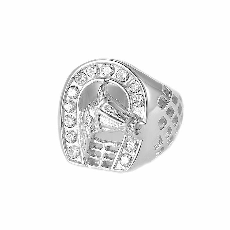 Titanium Steel Gold Plated Diamond Horse Head Ring For Men – view 5