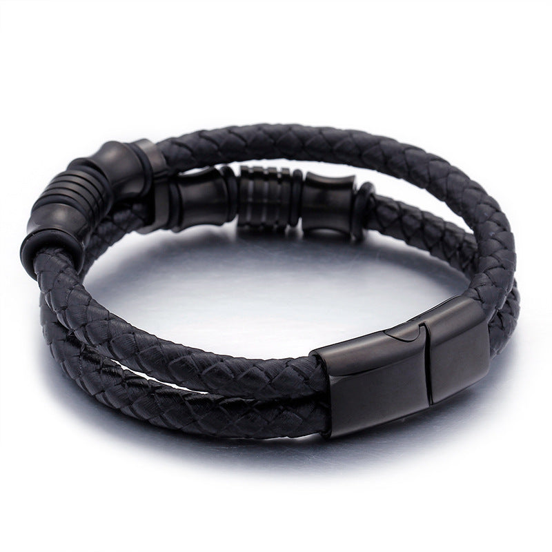 Men's Leather Wrap Bracelet – Gold Steel, Magnet Clasp – view 2