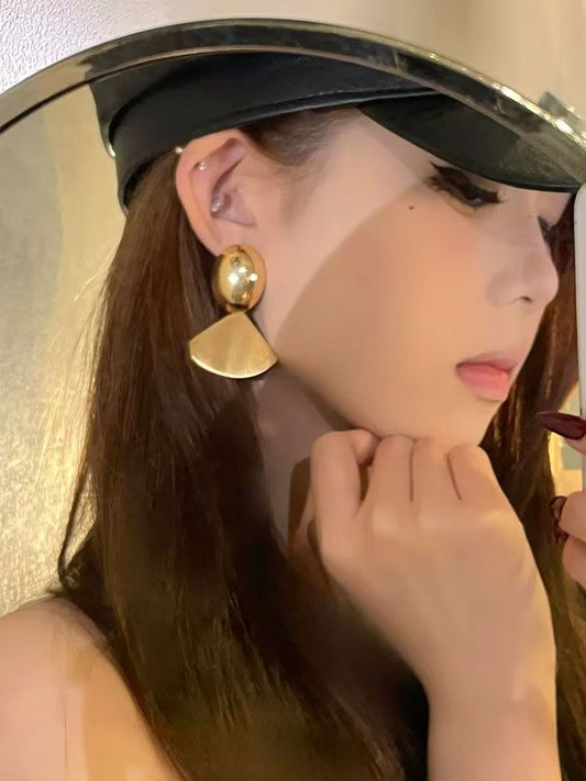 Bold Geometric Metal Earrings, Retro Matte Niche Luxury Jewelry