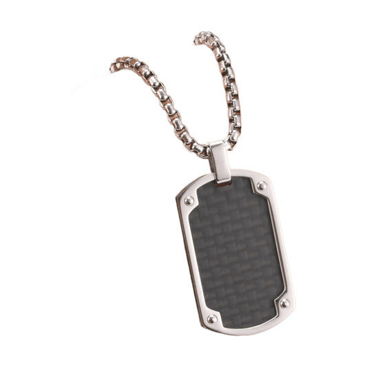 Mens Titanium Steel Carbon Fiber Military Dog Tag Blank Pendant Necklace