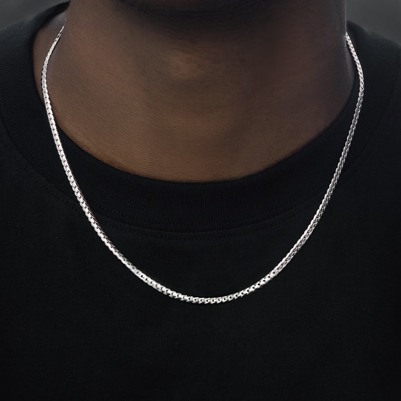 Sterling Silver White Gold Plated Encrypted Cuban Necklace For Men – view 3