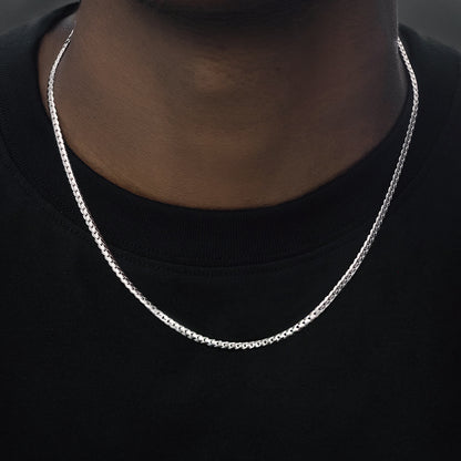Sterling Silver White Gold Plated Encrypted Cuban Necklace For Men – view 3