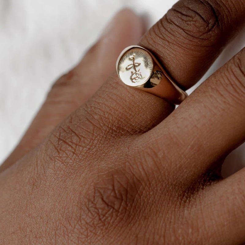 Signet Ring Design Gold Titanium Steel Gold Plated – view 7