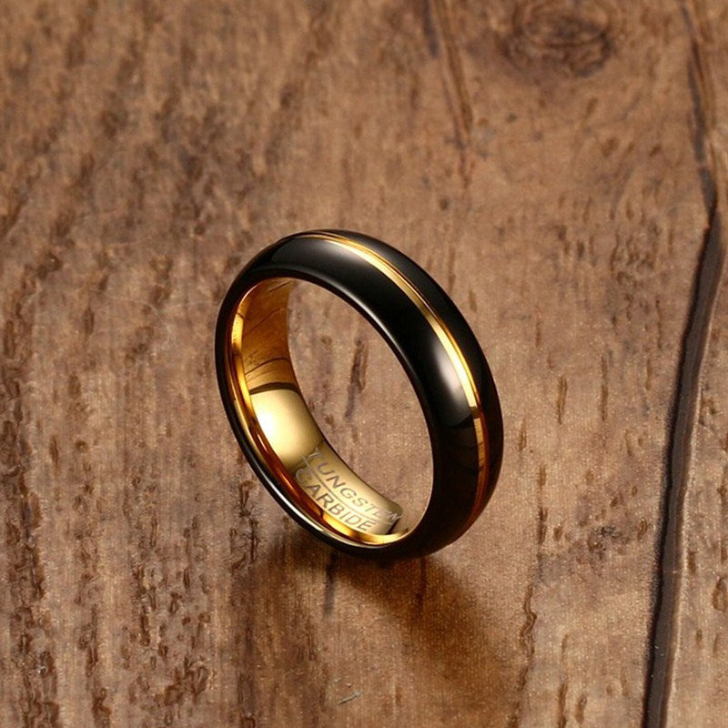 Tungsten steel black gold ring – view 2