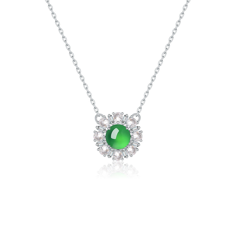Green Chrysoprase Daisy Pendant Necklace – S925 Platinum Plated