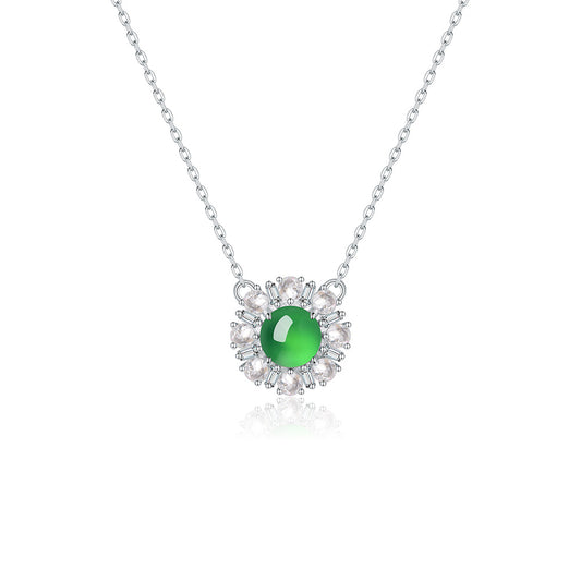 Green Chrysoprase Daisy Pendant Necklace – S925 Platinum Plated