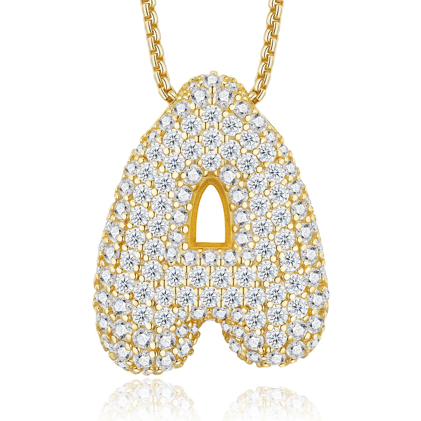 Bubble Letter Initial Necklace – S925 Gold, Moissanite A-Z