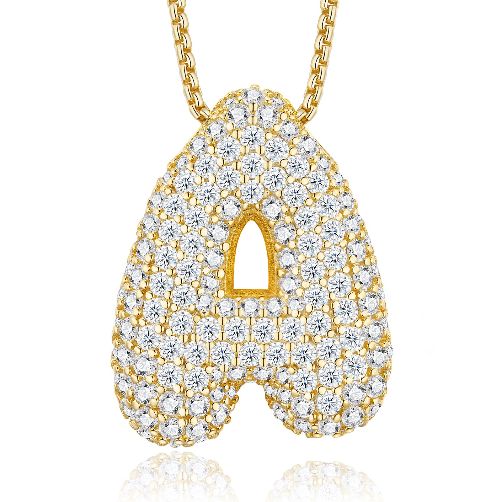 Bubble Letter Initial Necklace – S925 Gold, Moissanite A-Z