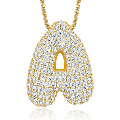 Letter A moissanite bubble necklace with gold-plated finish