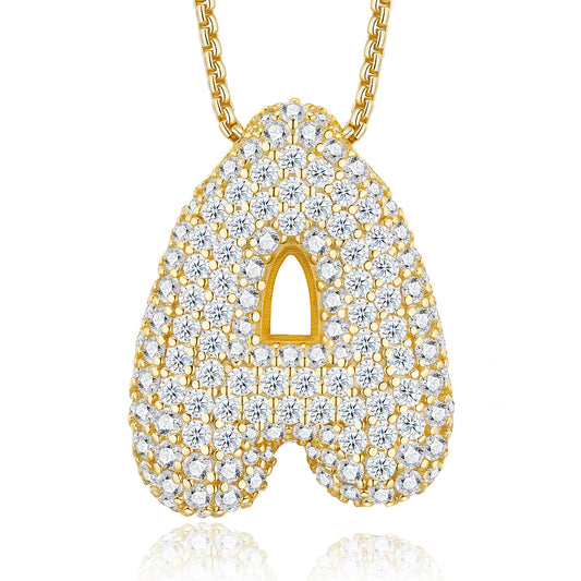 Bubble Letter Initial Necklace – S925 Gold, Moissanite A-Z