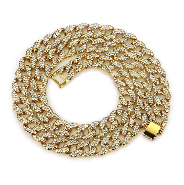 MIAMI CUBAN CHAIN NECKLACE 14K GOLD FINISH ICED OUT FULL STONE – view 5