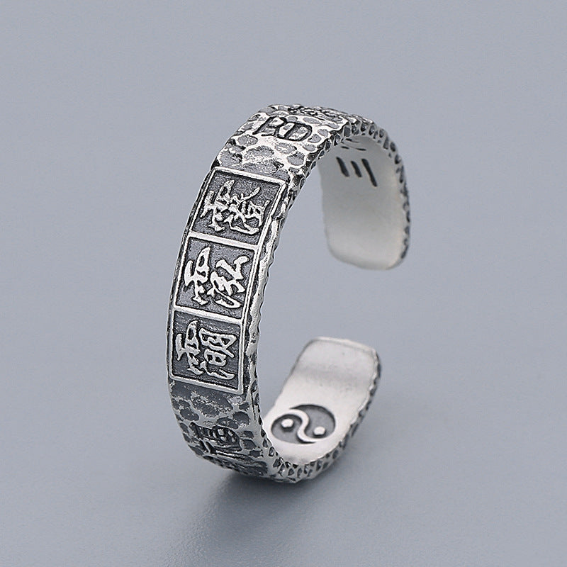Taoist Talisman Cinnabar Ring – S925 Silver, Chinese Style – view 2