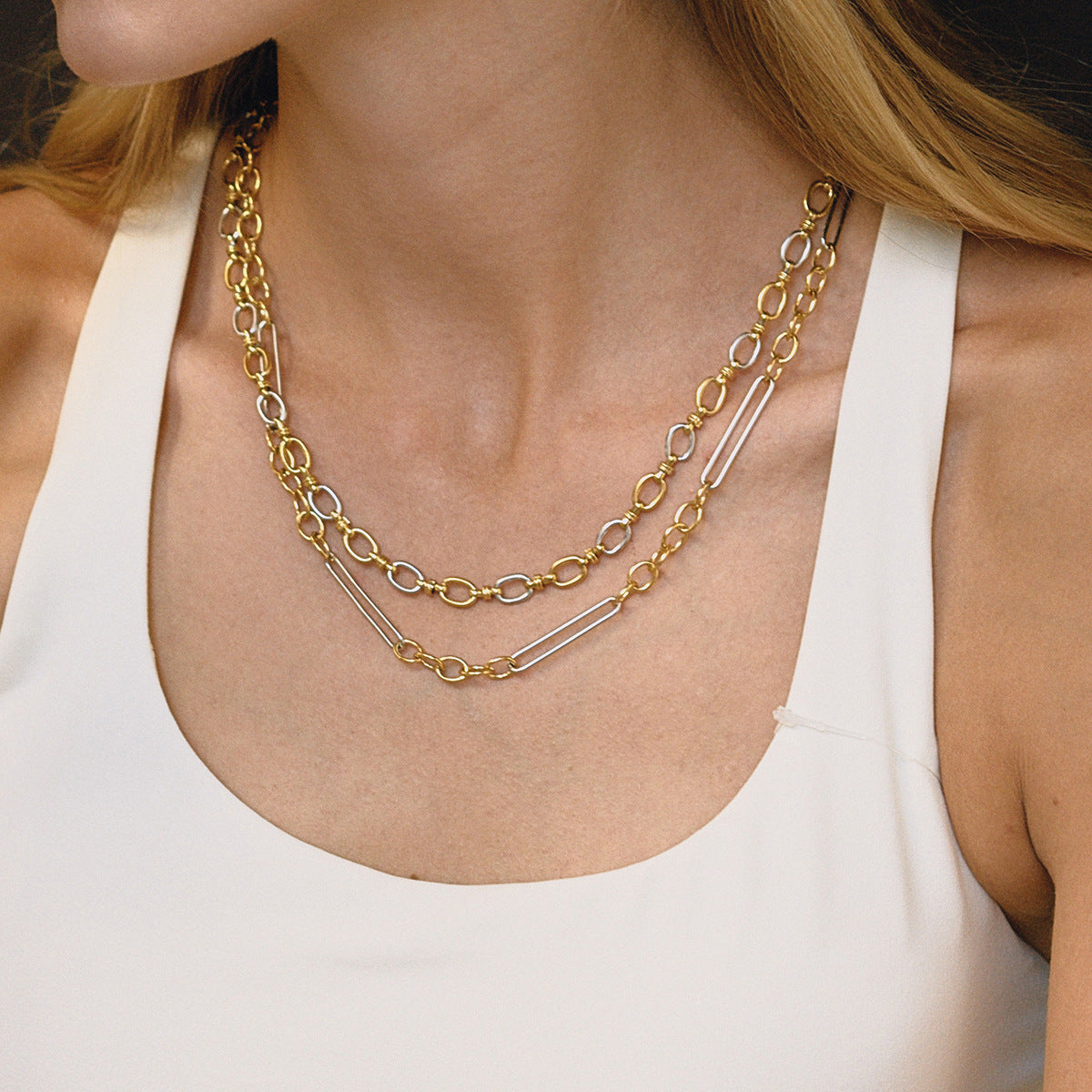 18K Gold And Stainless Steel Two-tone Chain Necklace Accessory For Women – view 3