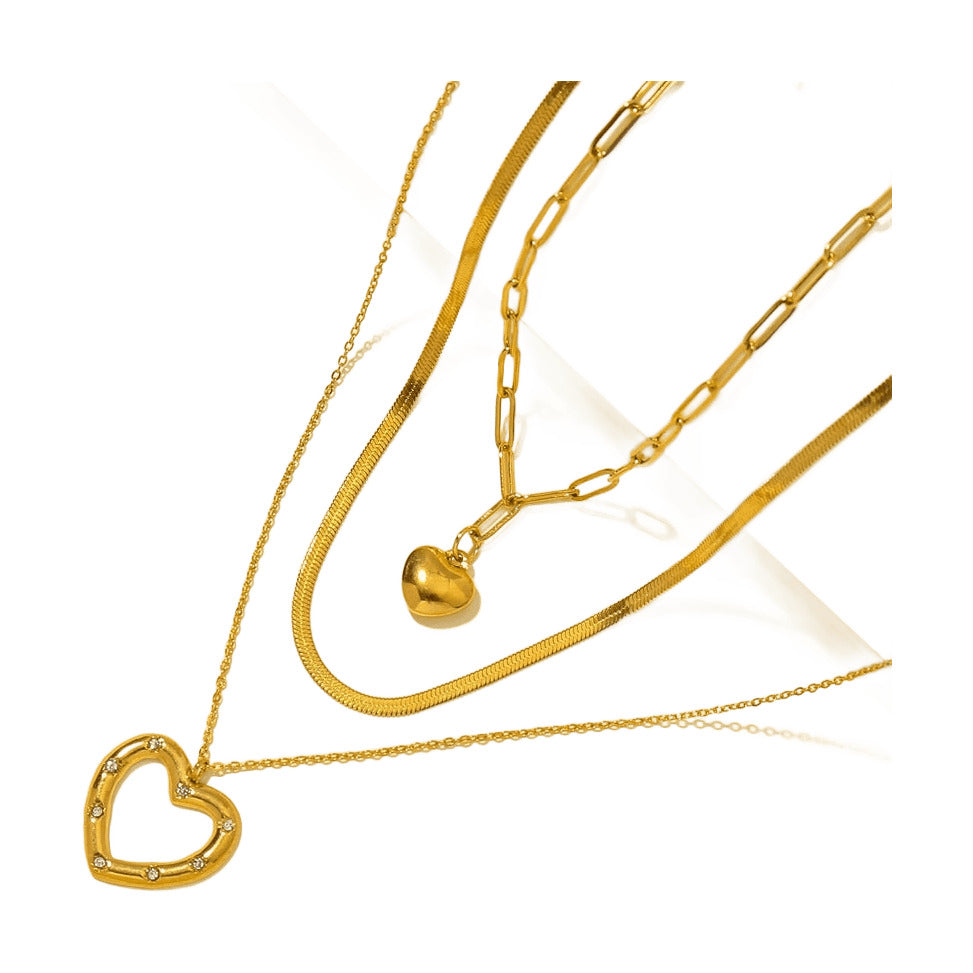New Multilayer Necklace Stainless Steel Gold Love Snake Bone Chain