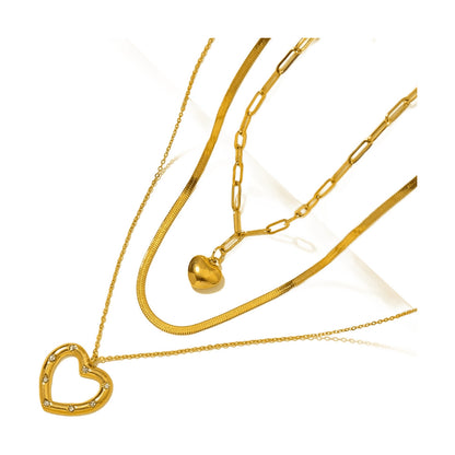 New Multilayer Necklace Stainless Steel Gold Love Snake Bone Chain
