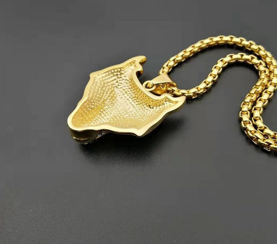 Viking Wolf Head Pendant Necklace – Gold Stainless Steel – view 3