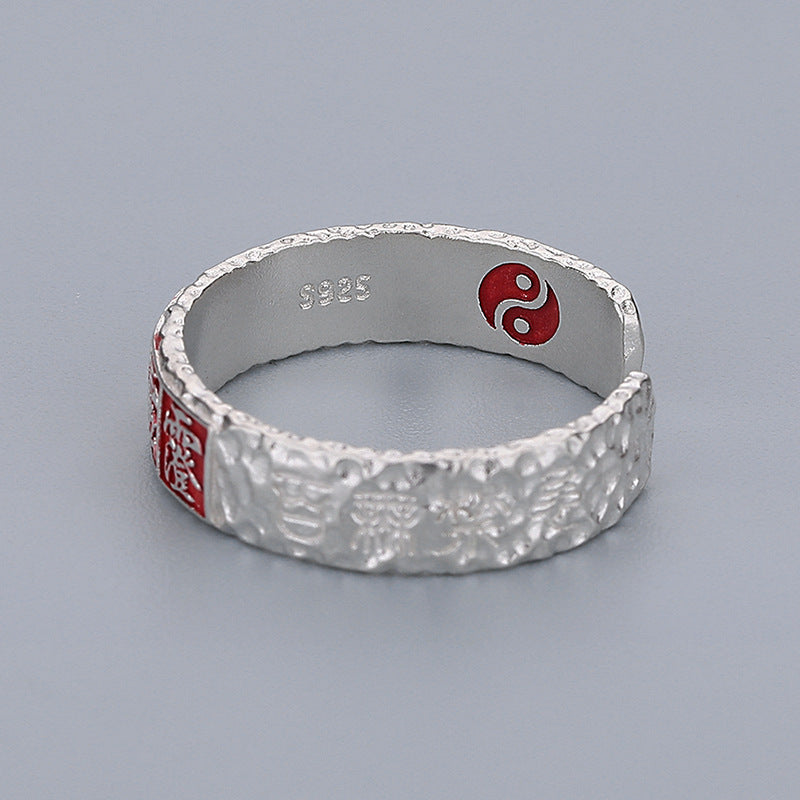 Taoist Talisman Cinnabar Ring – S925 Silver, Chinese Style