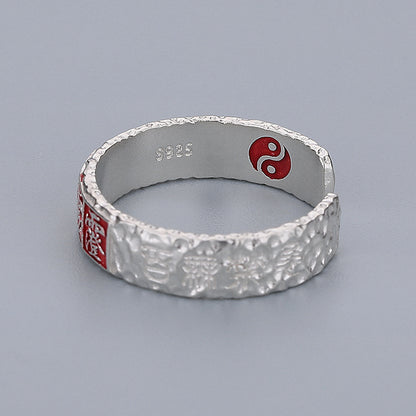 Taoist Talisman-Inspired Ring with Cinnabar – 925 Sterling Silver