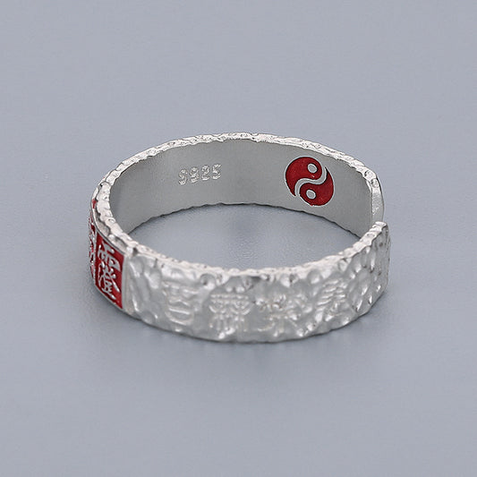 Taoist Talisman Cinnabar Ring – S925 Silver, Chinese Style