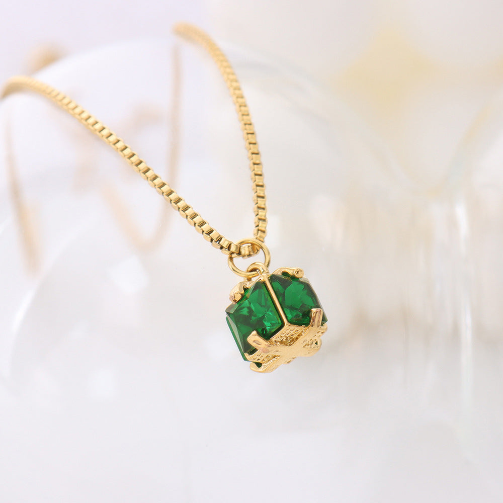 Green Zircon Pendant Necklace – Gold Titanium Steel – view 2