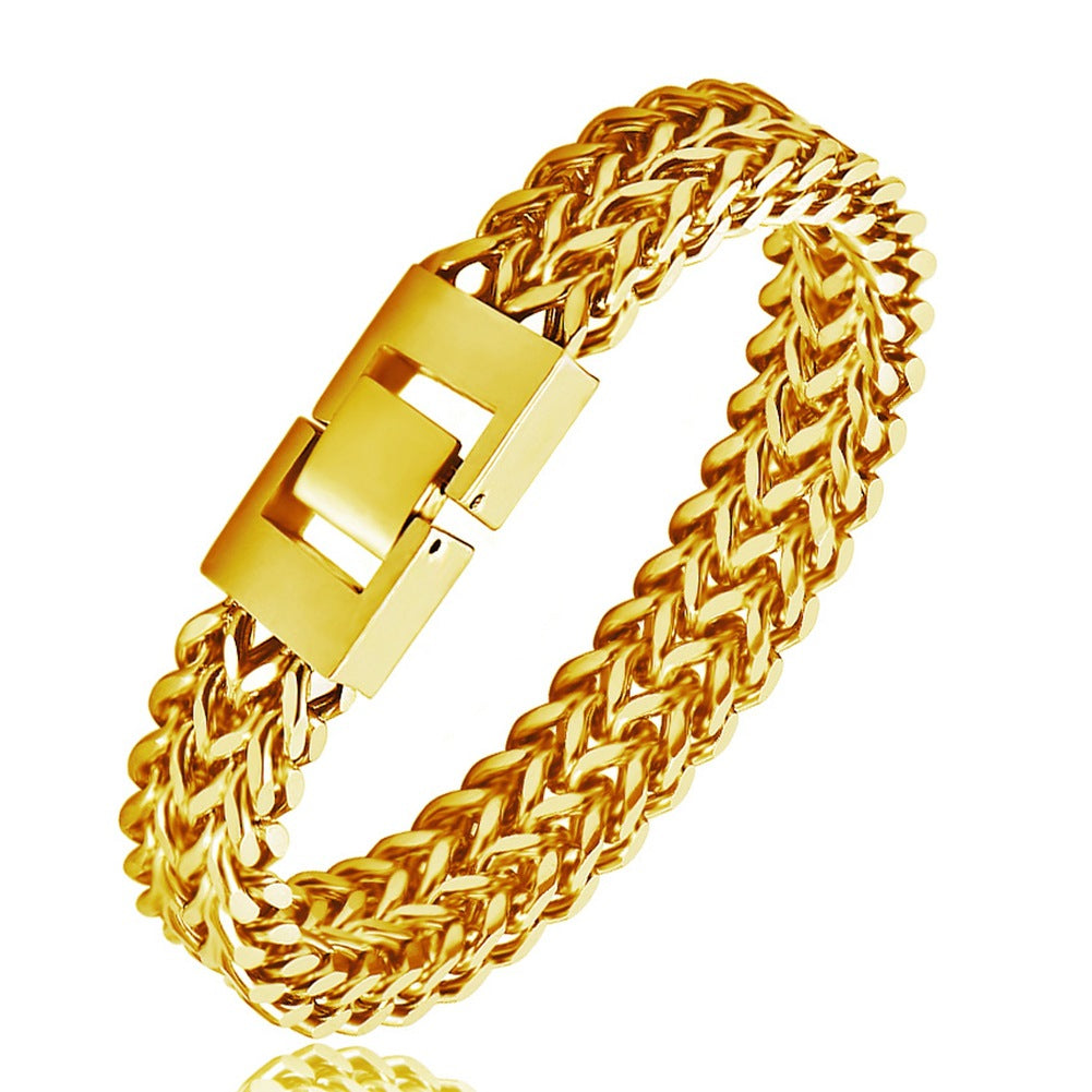 Double Layer Chain Bracelet – Gold Stainless Steel, Unisex