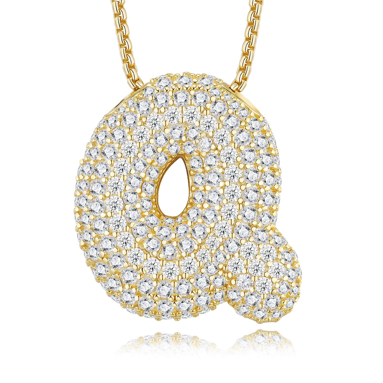 Bubble Letter Initial Necklace 14.64g – S925 Gold, Moissanite A-Z