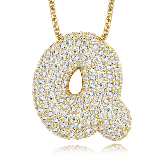 Bubble Letter Initial Necklace 14.64g – S925 Gold, Moissanite A-Z
