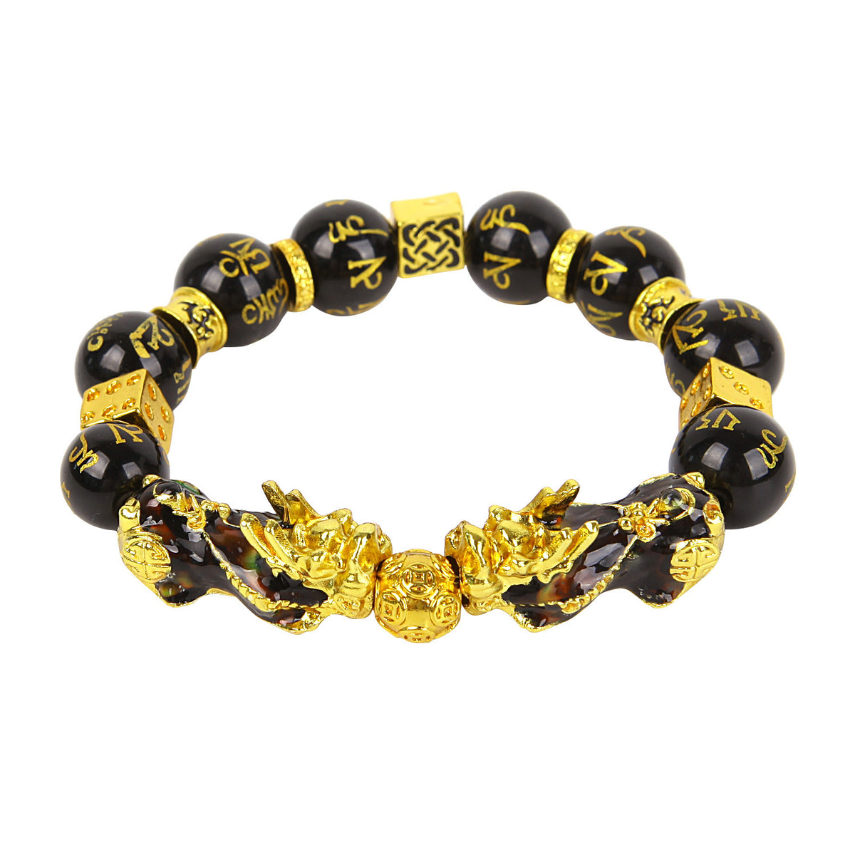 Gold-Tone Pixiu Black Bead Bracelet