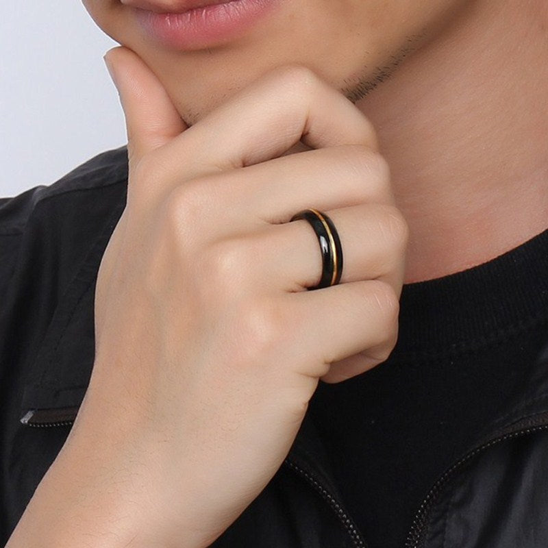 Tungsten steel black gold ring – view 3