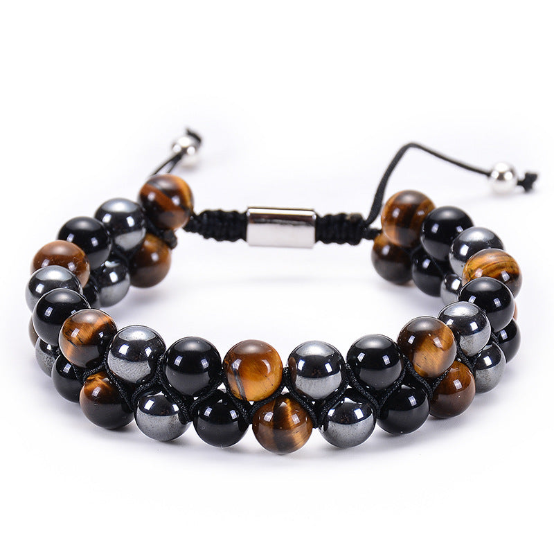 Natural Tiger Eye Stone Lava Lava Stone Double Row Bracelet – view 2