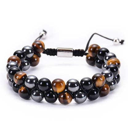 Natural Tiger Eye Stone Lava Stone Double Row Bracelet – view 2