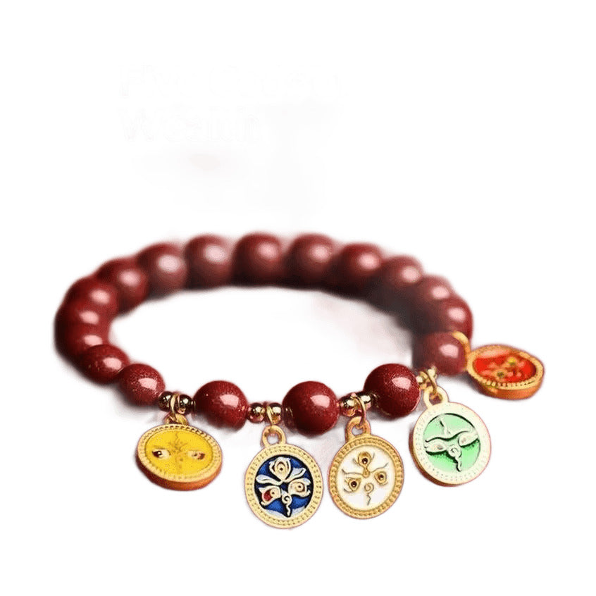 Purple-Gold Sand Bead Bracelet with Guardian Pendant