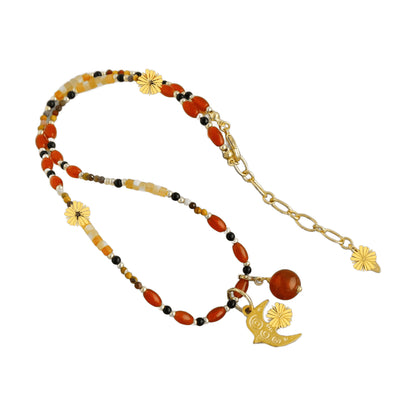 Red Agate Bird Pendant Necklace – Brass