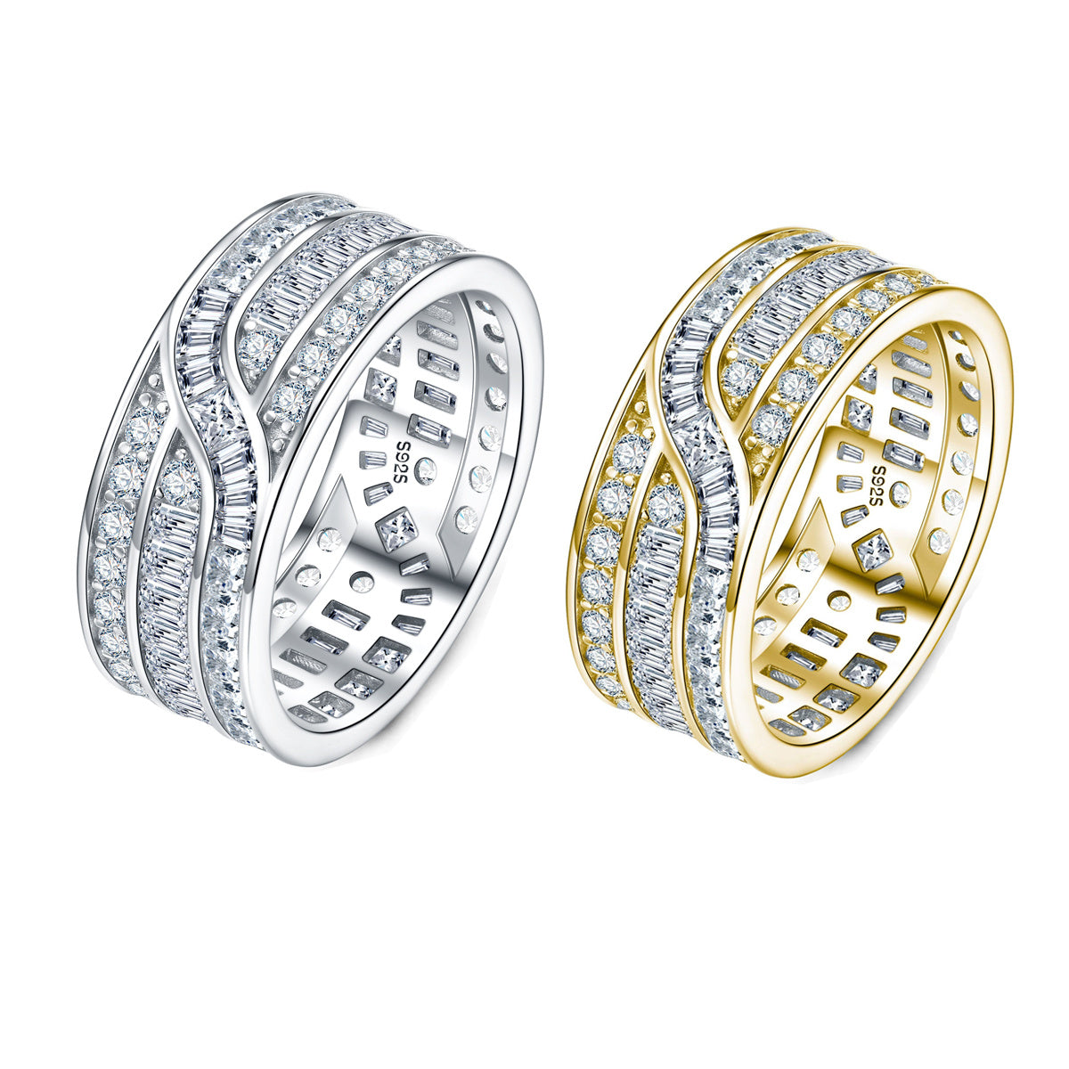 Wide mixed-cut pave-style eternity ring — product photo