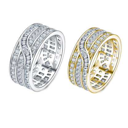 Wide mixed-cut pave-style eternity ring — product photo
