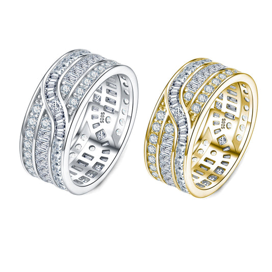 Wide mixed-cut pave-style eternity ring — product photo
