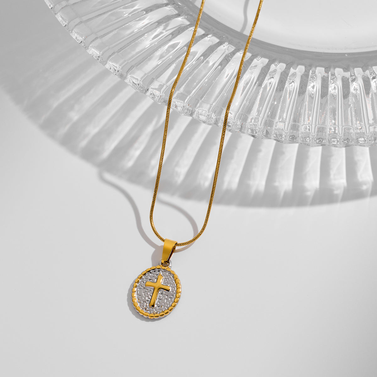 Stainless Steel Double-color Cross Pendant Necklace – view 3