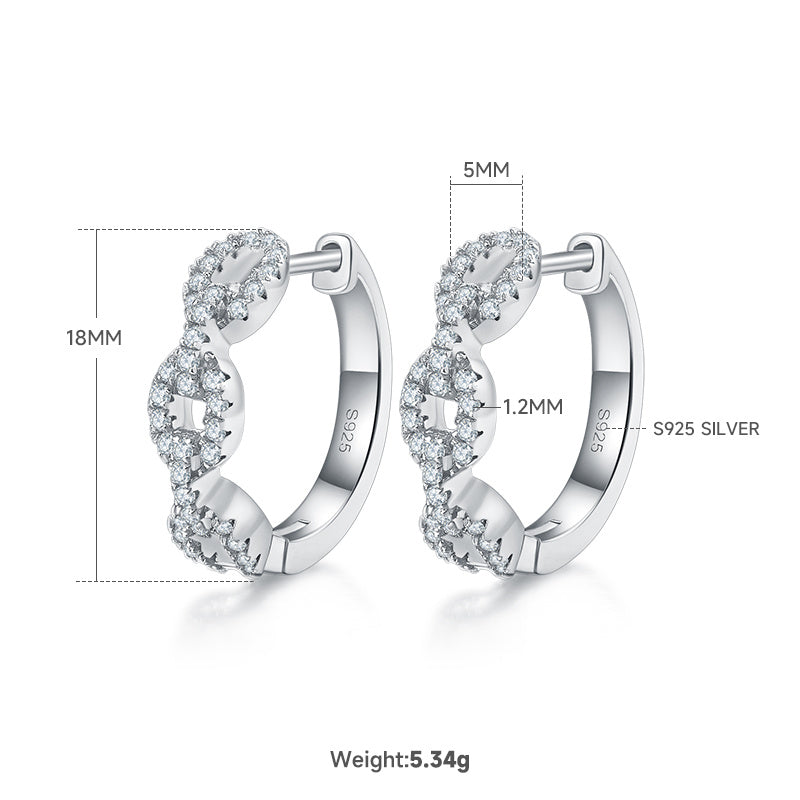 Twisted Chain Link Moissanite Hoops 18mm – S925 Platinum